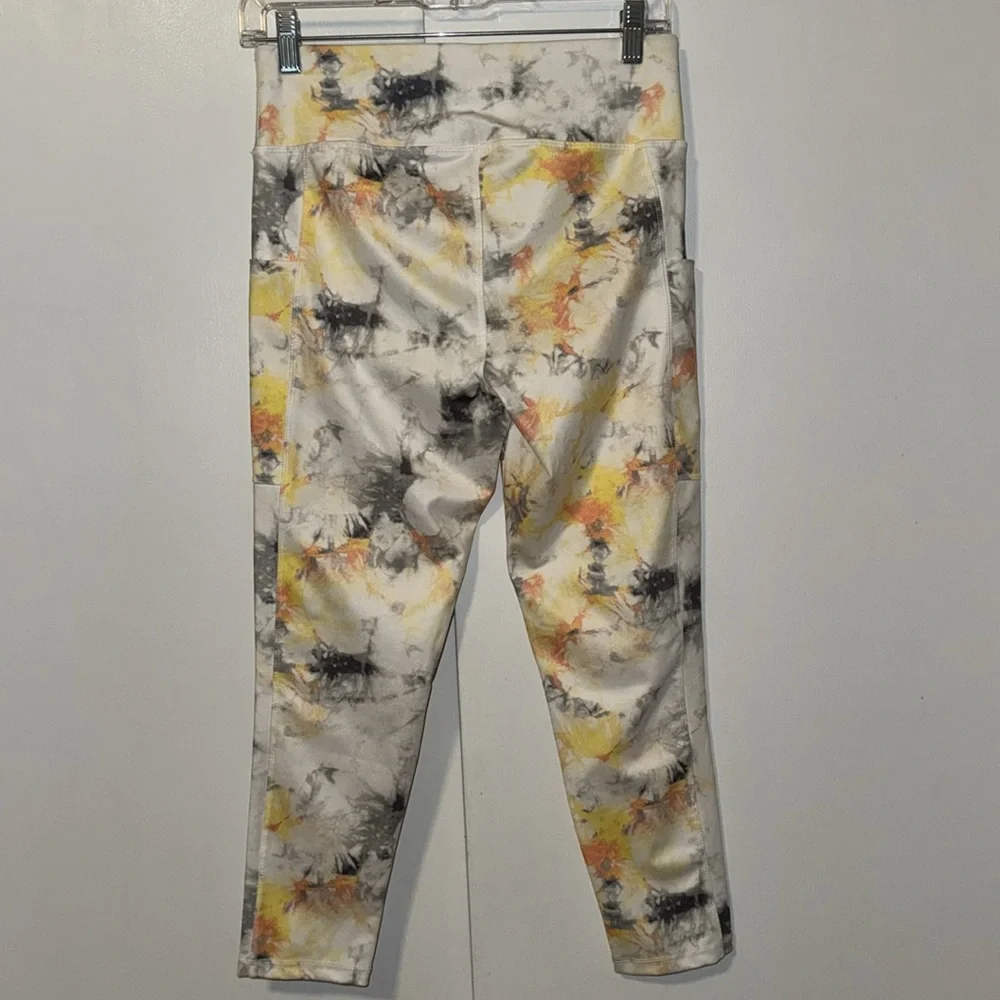Cato Cropped Tie Dye Leggings w Side Pockets Orange Yellow Gray Women’s S Small